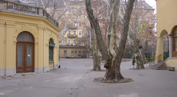 A Lukács Fürdő bejárata, balra az ivócsarnok épületével, szemben a reumatológiával  