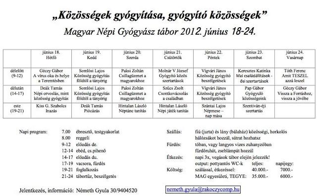 Magyar népi gyógyász tábor 2012 Június 18-24